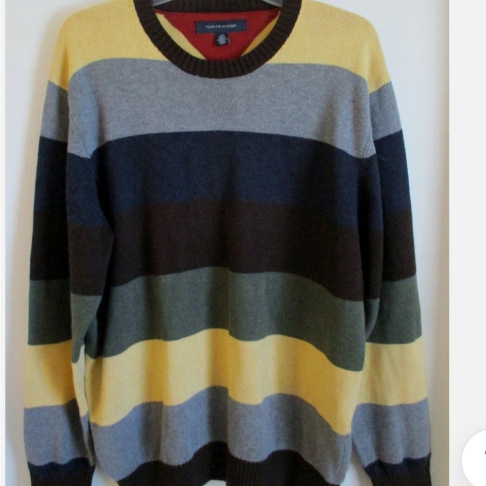 Tommy Hilfiger Men's Colorblock Crewneck Sweater - Yellow, Gray, Brown